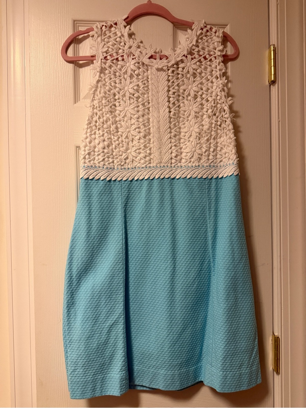 Lily Pulitzer White Crochet Top Blue Textured Skirt Dress